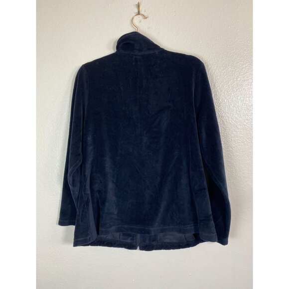 Natural Impressions Black Velour Quilted Floral Embroidered Jacket sz Large Zip - Picture 2 of 12